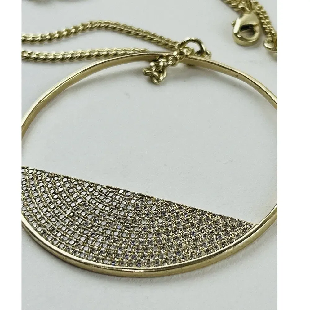 Lisa Freede Gold Micro Pave Eclipse Long Necklace Pendant Disc Celebrity Jewelry